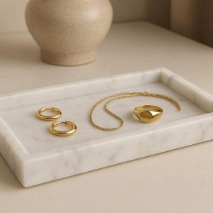 1 Small Marble Decorative Tray Luxury Jewelry Display Organizer For Vanity Table Top Home Decor Accent Piece