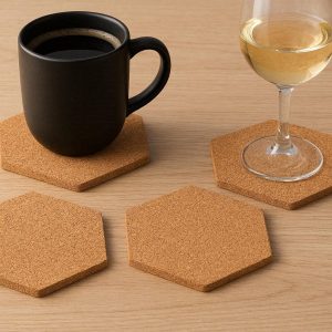 13 Hexagon Cork Coasters Eco Friendly Wooden Drink Mats Absorbent Geometric Table Protectors For Coffee Mugs Wine Glasses