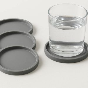 16 Grey Silicone Coasters Minimalist Round Drink Mats With Raised Edges Spill Proof Tabletop Protectors For Office