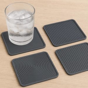 18 Square Silicone Coasters Modern Textured Beverage Mats Non Slip Heat Resistant Table Protectors For Cold Drinks