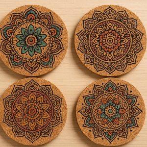 19 Printed Cork Coasters Artistic Mandala Wooden Drink Mats Decorative Absorbent Table Coasters For Housewarming Gift Idea