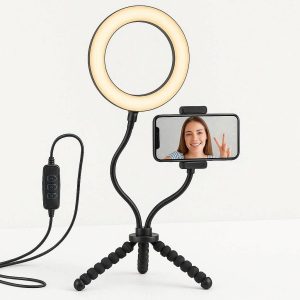 28 Ring Light Phone Stand Flexible Tripod Holder Live Streaming Video Recording Selfie Desktop Light Mount Station