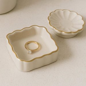 3 Ceramic Trinket Decorative Tray Small Ring Dish Plate Vanity Bathroom Countertop Storage Accessories Organizer Display Box