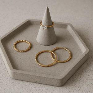 7 Concrete Cement Decorative Tray Hexagon Ring Holder Jewelry Display Countertop Trinket Plate For Dresser Table Decor