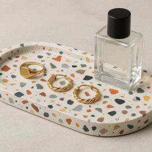 8 Oval Terrazzo Decorative Tray Colorful Stone Jewelry Holder Vanity Organizer Cosmetics Serving Display Platter Plate Item